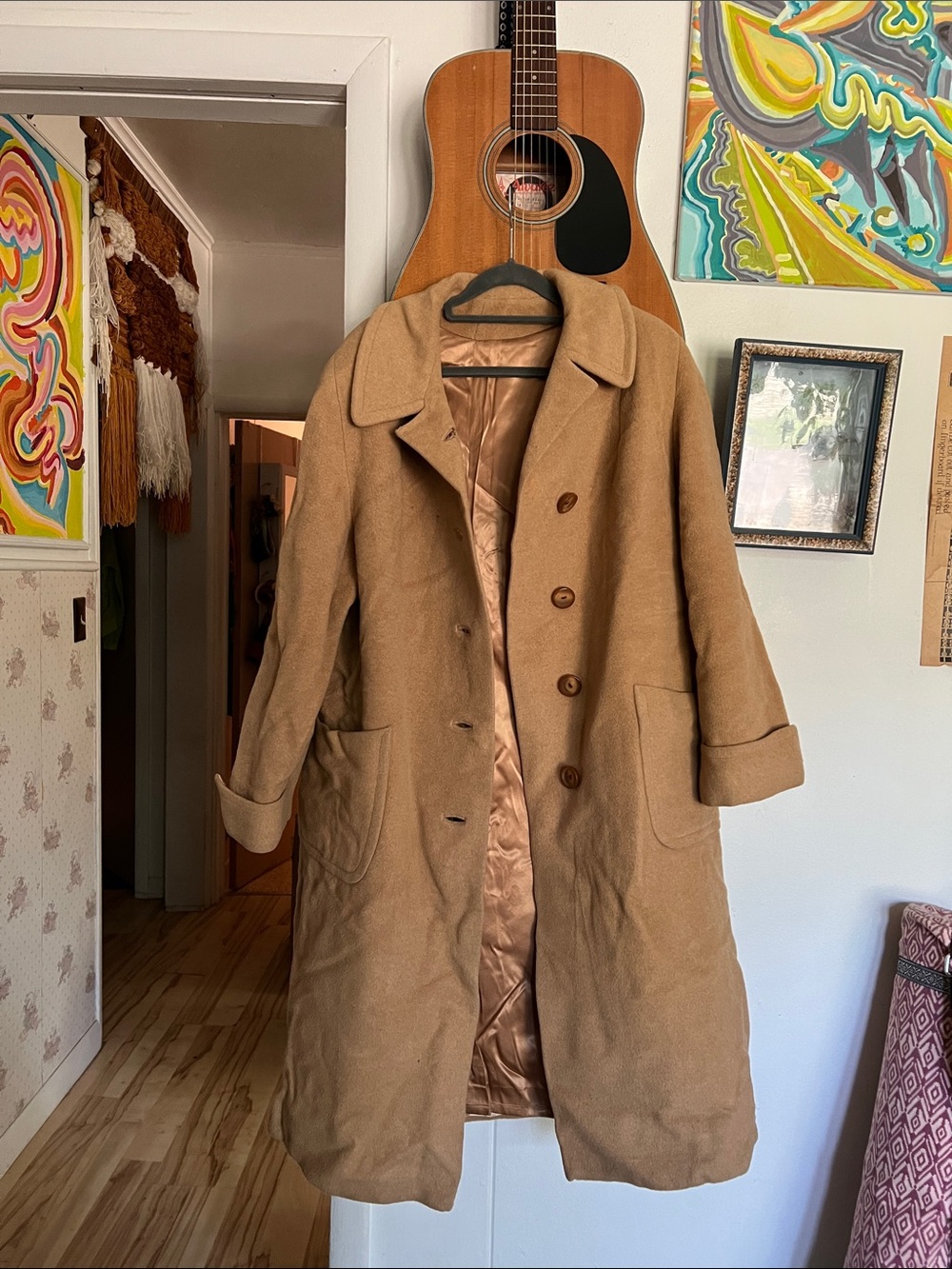 Vintage Real Camel Hair Pea Coat with Button Front Women’s Size Medium